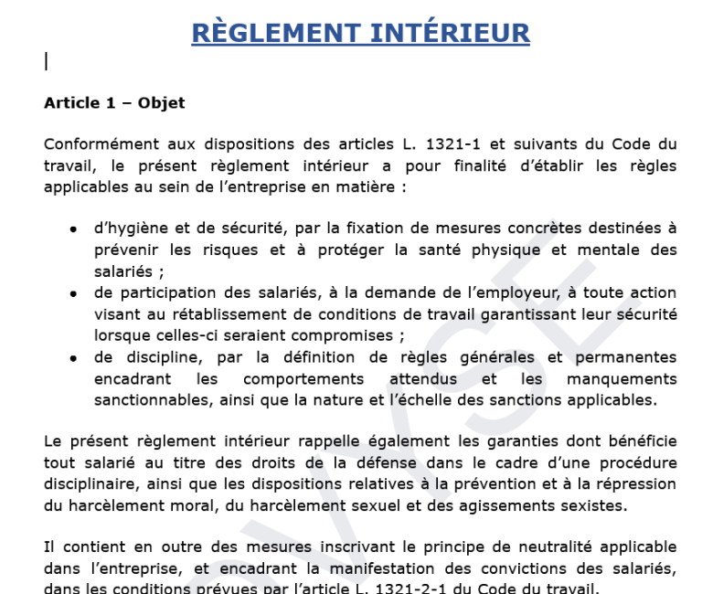 Règlement intérieur d’entreprise : modèle personnalisable
