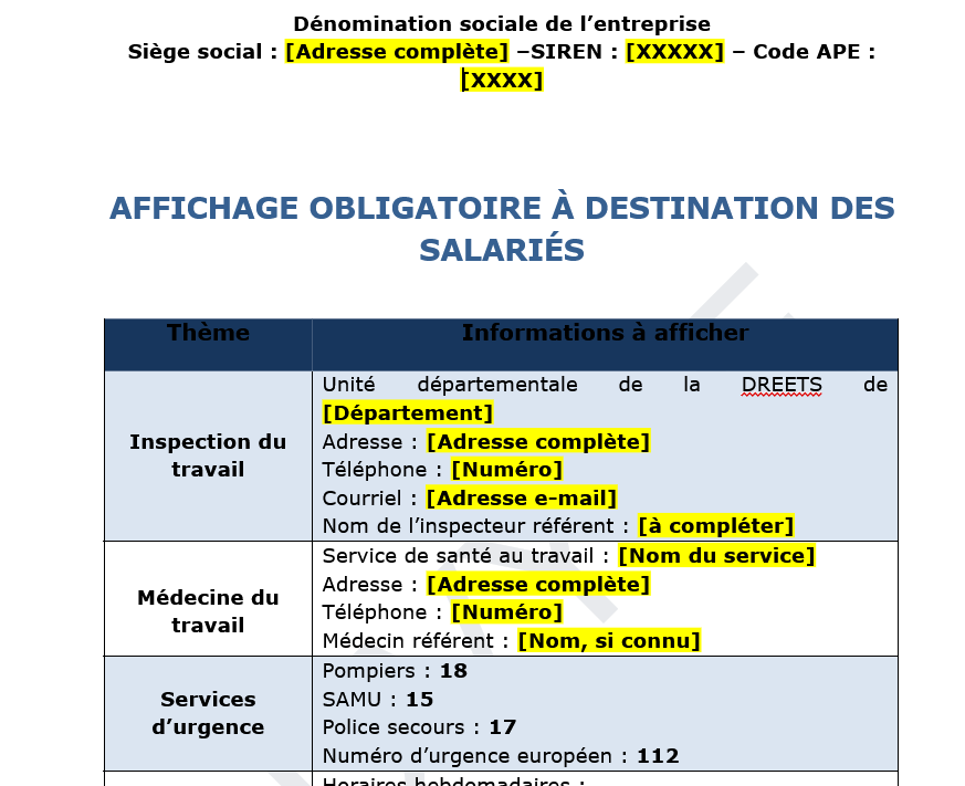 Affichage obligatoire dans l’entreprise