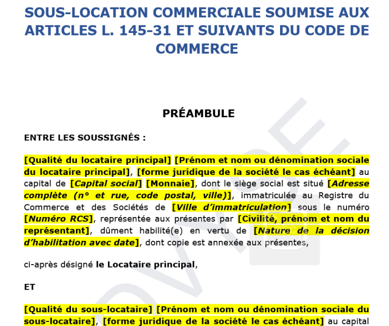 Sous-location commerciale : modèle de contrat