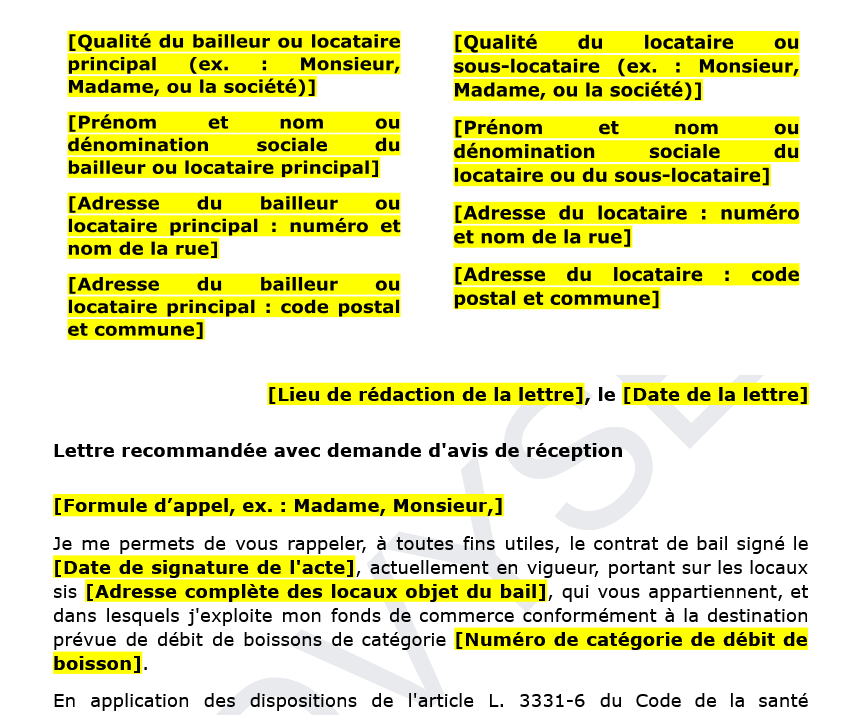 modèle d’information de transformation activité professionnelle du locataire