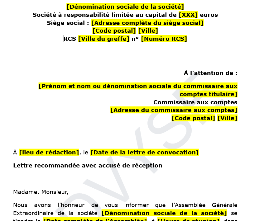 modèle de convocation du commissaire aux comptes à l’age