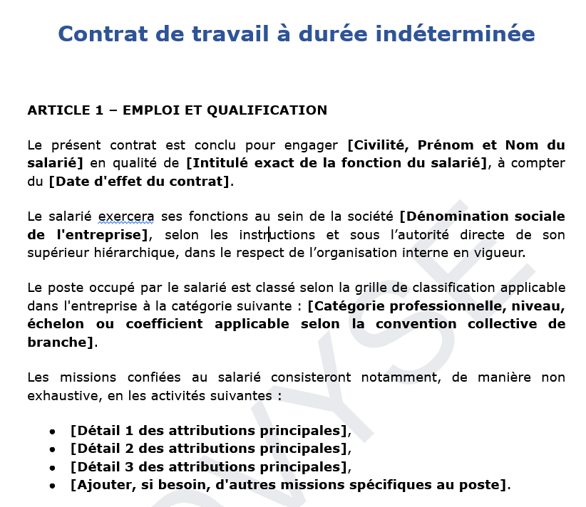 Contrat de travail à durée indéterminée à temps partiel