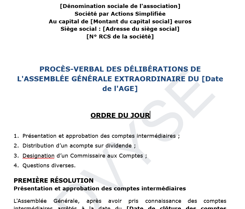 modèle de procès verbal assemblée générale extraordinaire sas