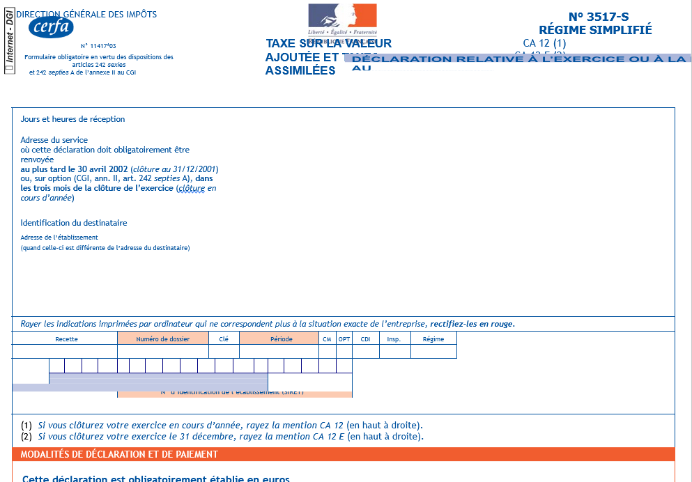 déclaration de tva au régime réel simplifié