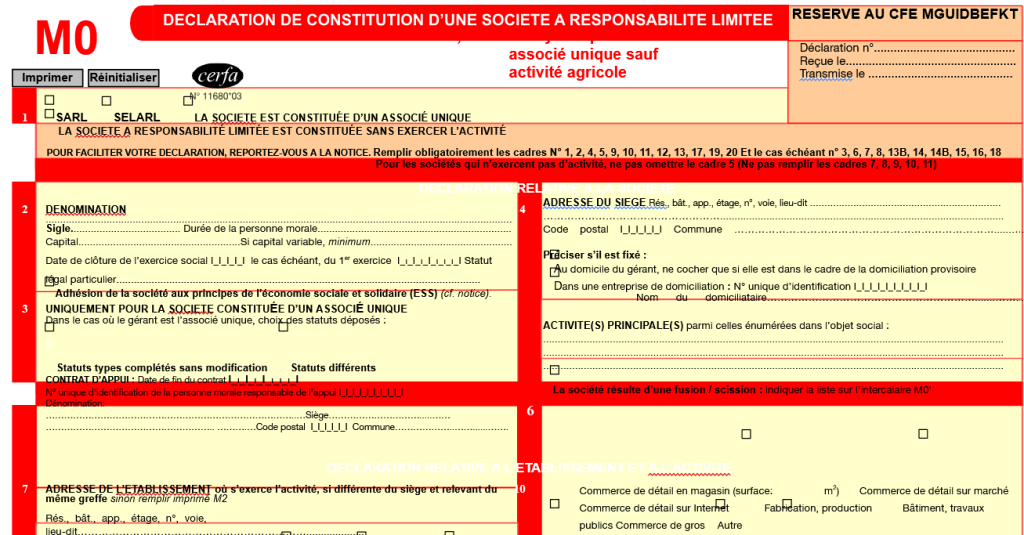 modèle de formulaire m0 sas