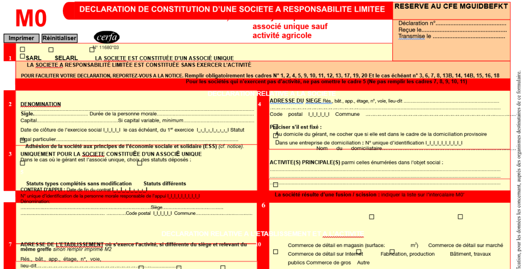 modèle de formulaire m0 sarl