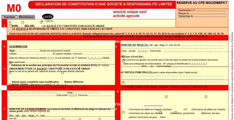 modèle de formulaire m0 sarl