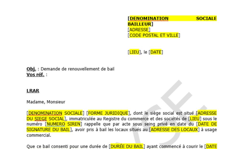 Modèle de lettre de demande de renouvellement de bail