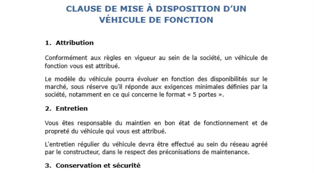 Modèle de Clause de mise à disposition d’un véhicule de fonction
