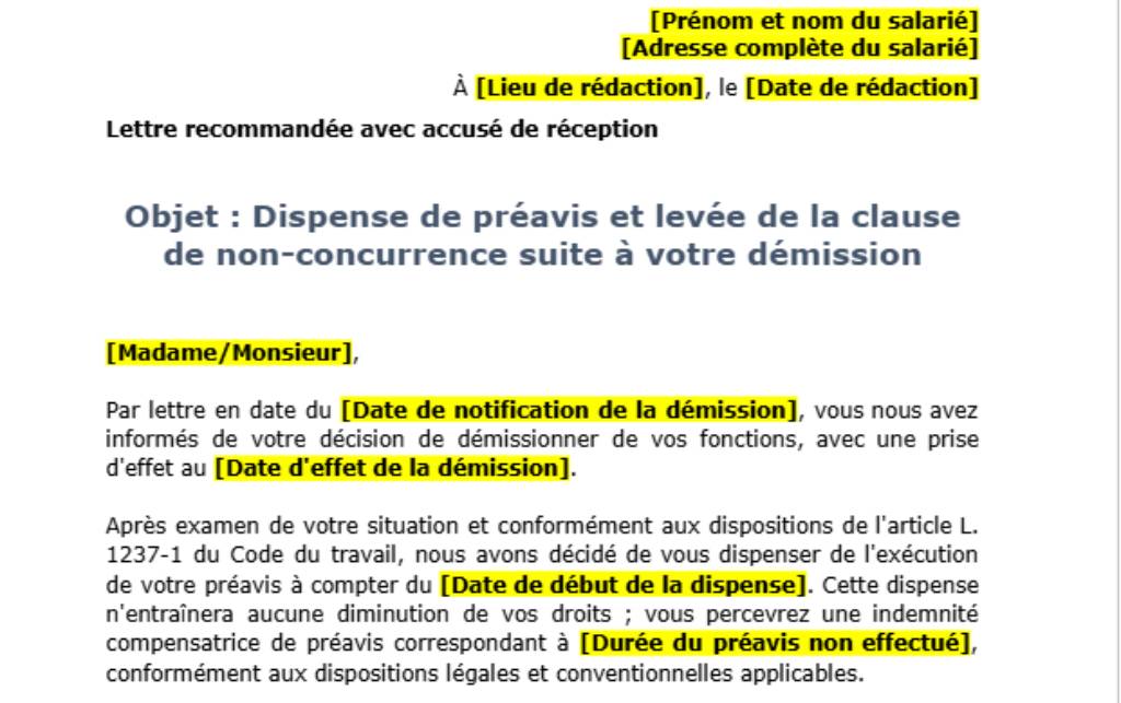 dispense de préavis démission