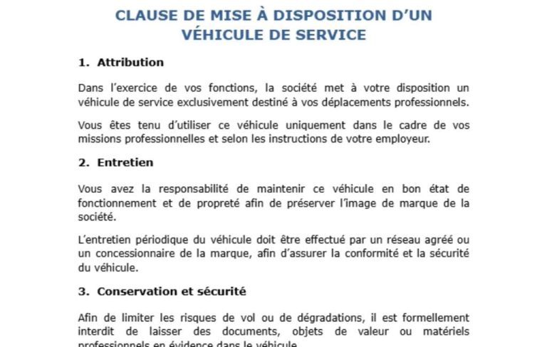 Clause de mise à disposition d’un véhicule de service