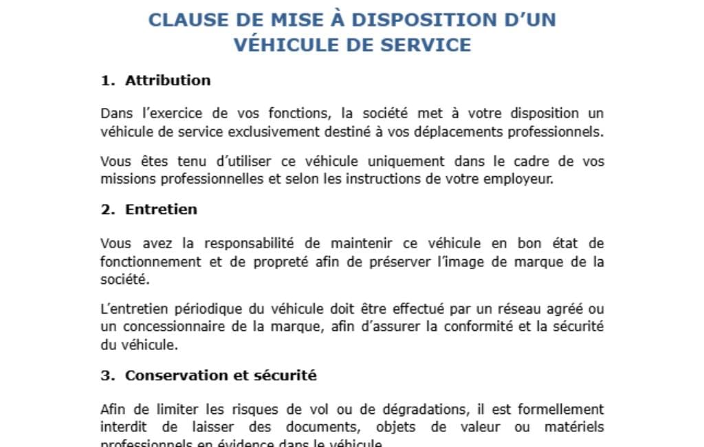 Clause de mise à disposition d’un véhicule de service