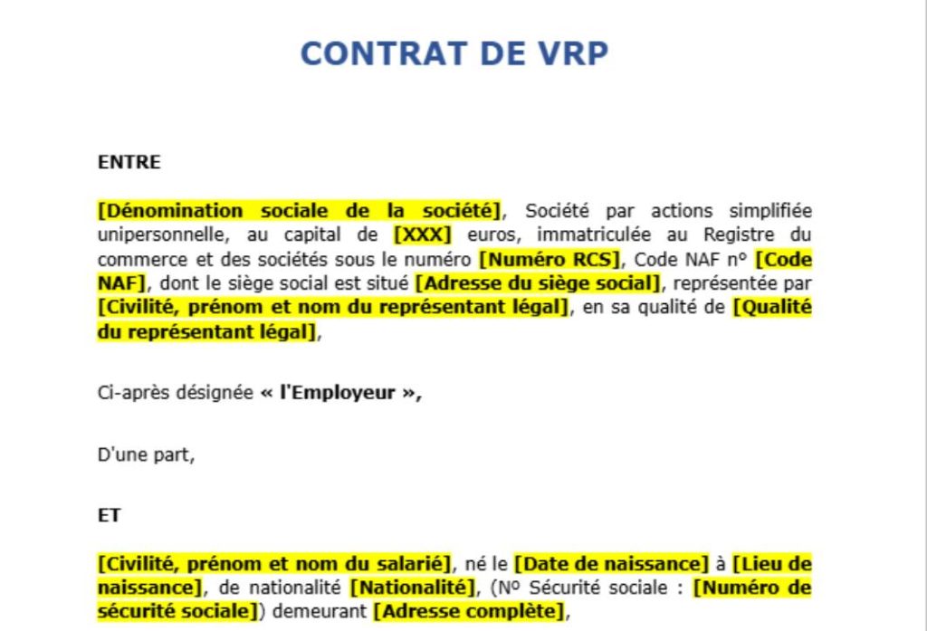 Modèle de contrat VRP