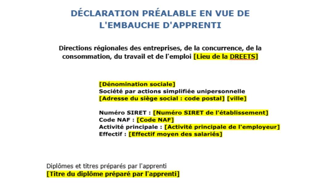 Modèle de déclaration préalable à l’embauche (DPAE)