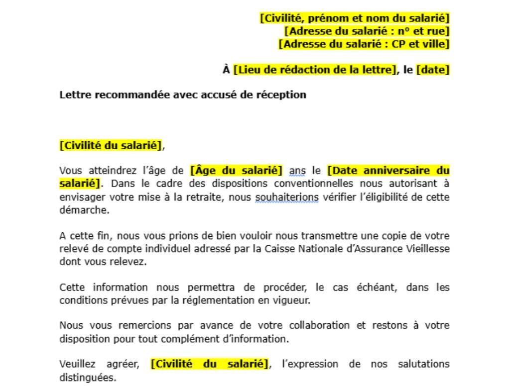 Modèle de demande de relevé de compte individuel retraite