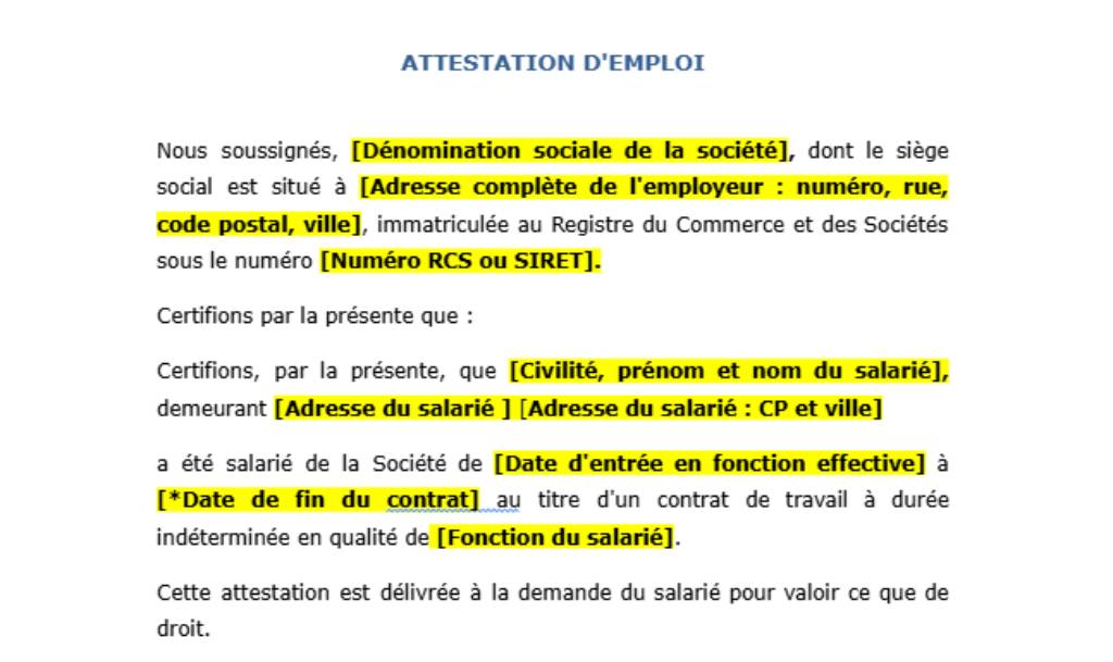 Attestation Pôle Emploi