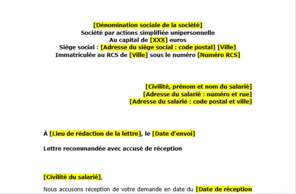 Modèle de lettre acceptation congé parental