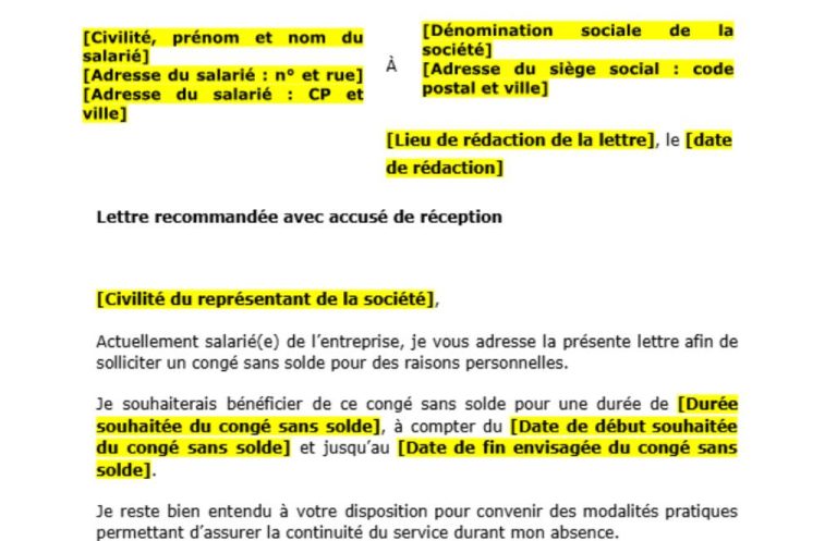 lettre de demande de congé sans solde