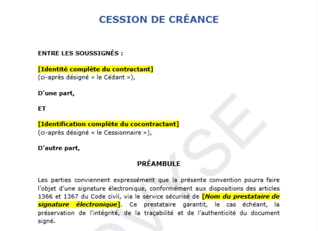 modele de cession de creance