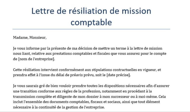 Modele lettre de résiliation comptable