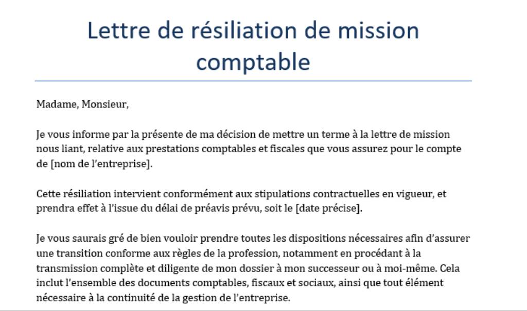 Modele lettre de résiliation comptable
