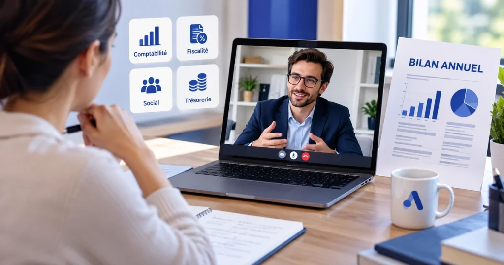 Consultation Expert-comptable en ligne pour préparer le bilan annuel d’une entreprise.