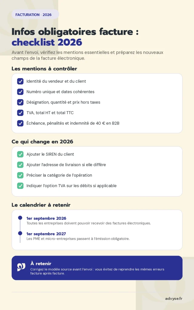 info obligatoire facture 2026