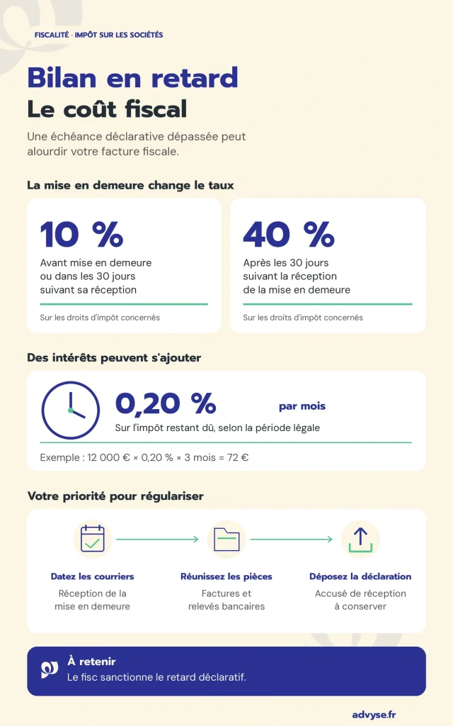 Bilan en retard : majorations et intérêts