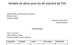 modèle de facture pour les micro-entreprises exonérées de TVA